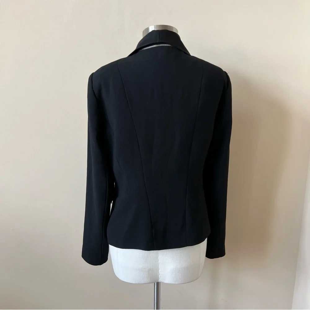 Zara Woman zipper trim open front solid black blazer 543_6